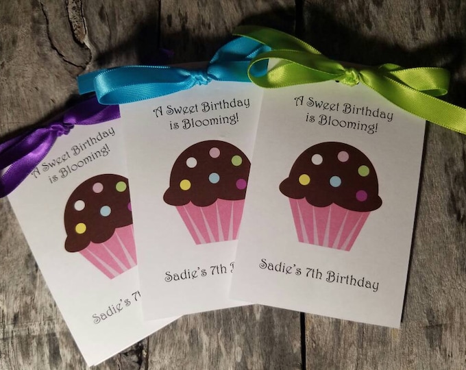 Cute and Adorable Cupcake Birthday Party Flower Seeds Party Favors perfect for a 1st, 2nd Birthday Girl