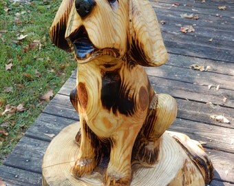 Chainsaw Carving Sitting Dog