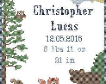 Modern Baby Cross Stitch Pattern/Modern Baby Boy Cross Stitch/Woodland Cross Stitch/Bear Cross Stitch/ Woodland Nursery Cross Stitch/PDF