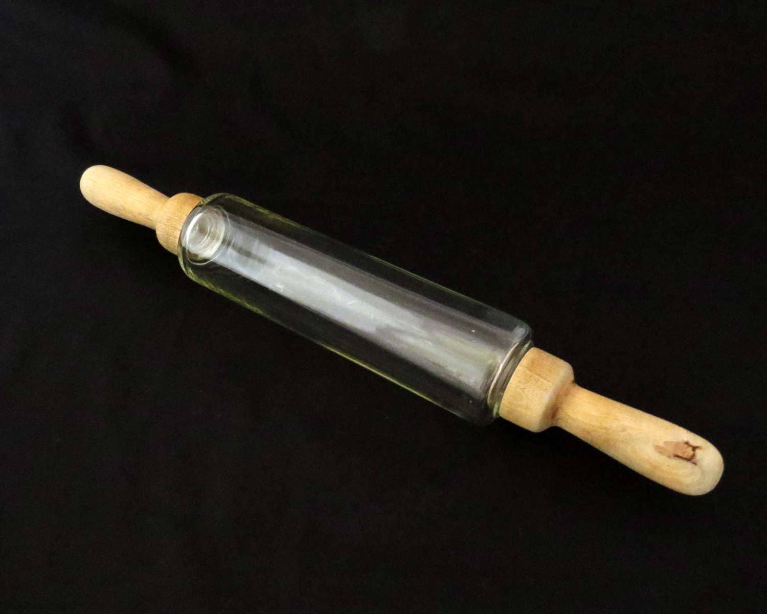 Rare GLASS ROLLING PIN / Hollow w Wood Handles for Pastry