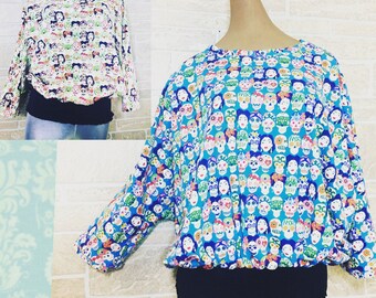 Knit batwing sleeve Frida Kahlo shirt, Dolman sleeve shirt, loose fit shirt, roomy shirt