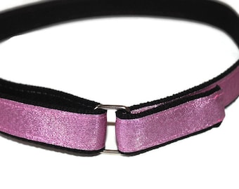Pink Sparkle Belt Combination Girls Hook and Loop Belt Pink Glitter Ribbon Pink and BLack Belt
