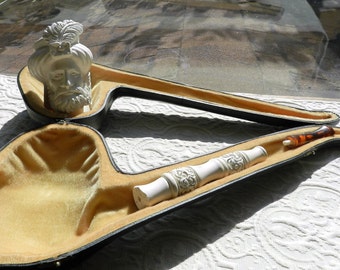 Huge Vintage Meerschaum Pipe with Original Case - Tobacco Pipe - Broken