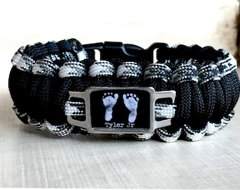 CUSTOM Paracord Bracelet - Footprint Bracelet Footprint Jewelry- Infant Loss - Baby Footprints - Father's Day - Daddy Bracelet - New Dad