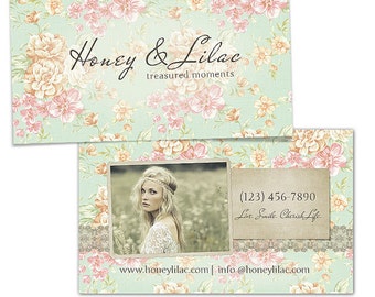Joli Millesime- Vintage Floral Business Card Template PSD file, WHCC Spec