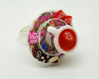 Strawberry Tea Ring. Polymer Clay.