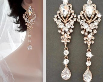 Gold Chandelier earrings, Gold crystal chandelier earrings, Gold Statement earrings,Gold wedding earrings,Brides earrings,Long gold earrings