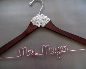 Rose Gold RHINESTONE Wedding Dress Hanger, Crystal Bride Hanger, Mrs Hanger, Wire Name Hanger, Custom Bridal Hanger, Bride Gift, Shower Gift