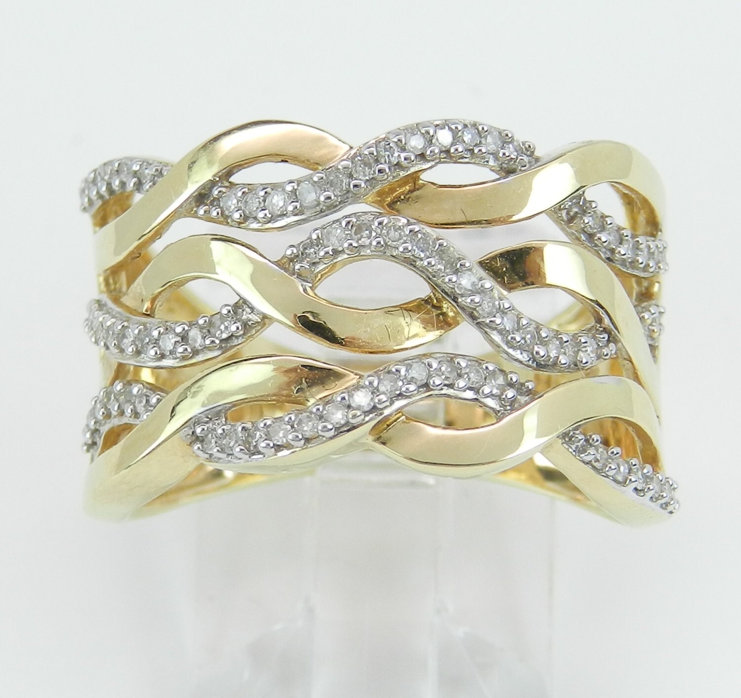 14K Yellow Gold Wide Diamond Anniversary Ring Multi Row