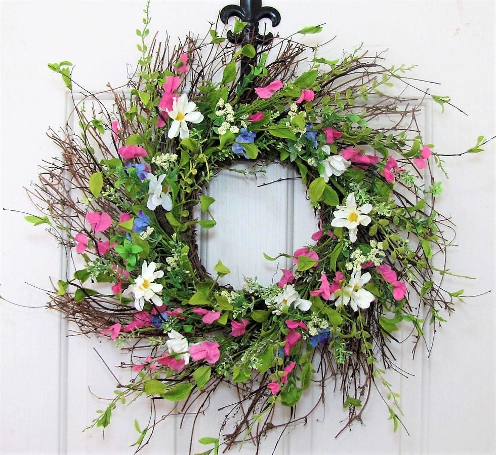 Spring Decorations - Spring Front Door Wreath - Easter Wreath - Storm Door Wreath - Pastel Floral Wreath - Spring Flower Wreath - Summer