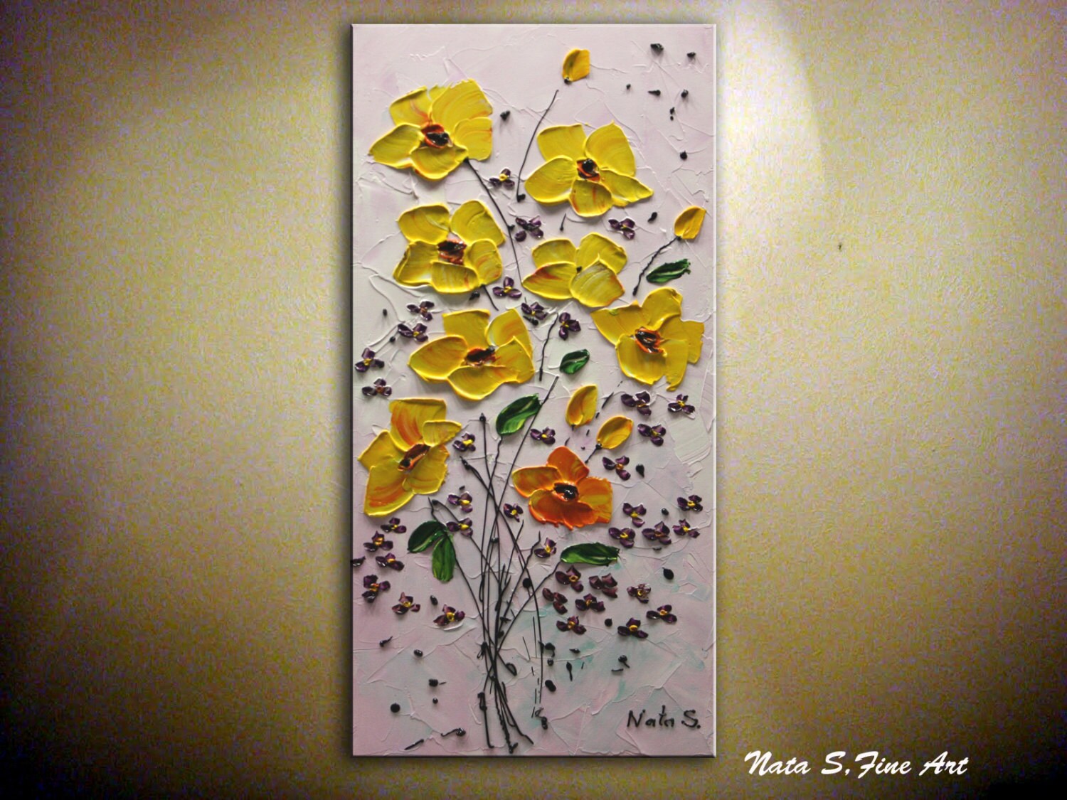 Original Abstract Contemporary Fine Art Modern Yellow Flowers