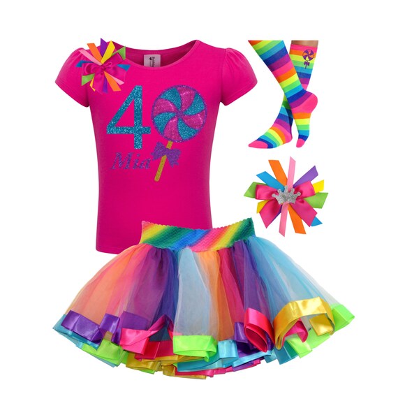 4th Birthday Lollipop Pink Shirt Candy Sweet Shop Rainbow Tutu