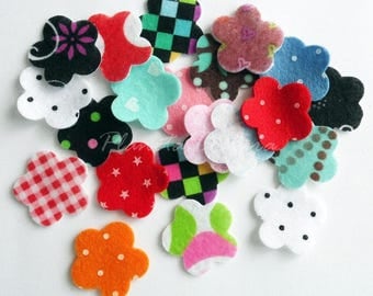 Felt Flower . Printed felt flower. Set 20 pieces, felt shapes, felt die cut, appliques,felt die cut, felt supplies