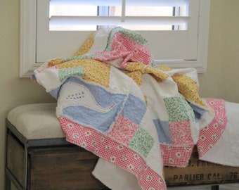 Patchwork Lap Rag Quilt, Homemade Quilt, Country Quilt, Pink Quilt, FREE SHIPPING