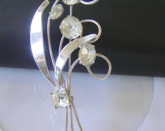 Rare Silver STARET Rhinestone Floral Brooch / Signed / Very Large / Vintage Retro / 40s / Jewelry / Jewellery