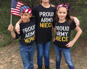 Military Proud army mom dad nephew niece or any name kid toddler child onesie body suit adult t shirt custom