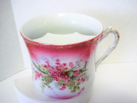 Porcelain Mustache Cup - Pink Flowered - Unsigned - Gift for Dad