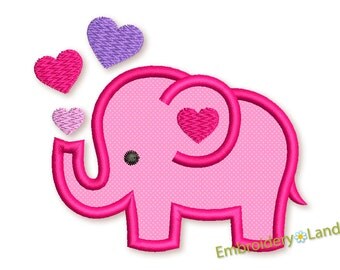 Cute Elephant Applique Embroidery Design Machine Embroidery Valentine's Day for Baby 4x4 5x7 6x10 hoop sizes VA039