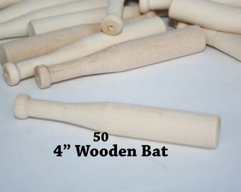 50- Miniature Baseball Bats 4" long x 5/16" thick- Party Favor Bat, Tiny Bat,Mini Wood Bat, Small Baseball Bat, Baseball Favor, Wood Bat