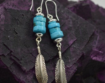 Turquoise Feather Earrings