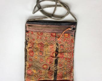 Vintage Ethnic Woven Bag, Pouch, Boho, 5.5" x 7"