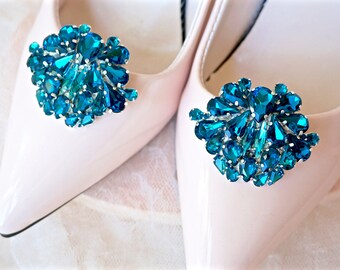 Blue Rhinestone Shoe Clips,Blue Bridal Shoe Clips,Blue Wedding Shoe Clips,Blue Crystal Shoe Clips,Blue Shoe Jewelry,Shoe Accessories
