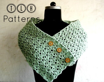 Crochet scarf pattern, crochet neckwarmer cowl pattern, cowl with button, Honeydew button up scarf, Pattern No. 32