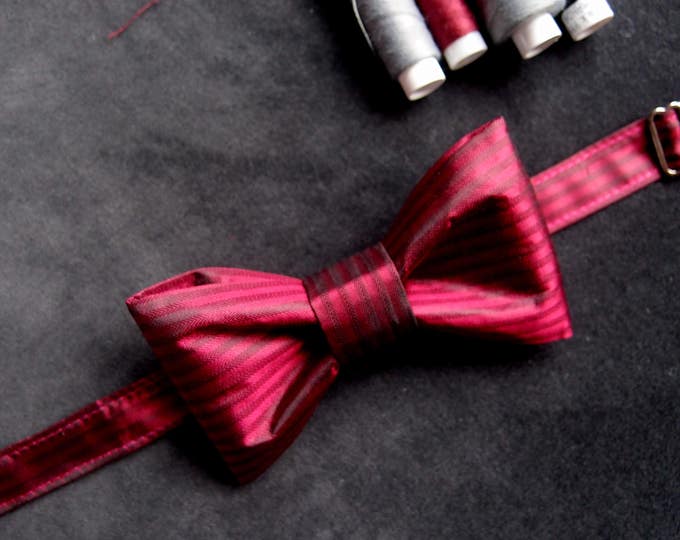 Burgundy Wedding Bow Tie, Elegant Bow tie, Red Wine Bow Tie, Dark Red Bow Tie, Groomsmen Bow Tie, Cranberry Bow Tie, Deep Red Satin Bow Tie