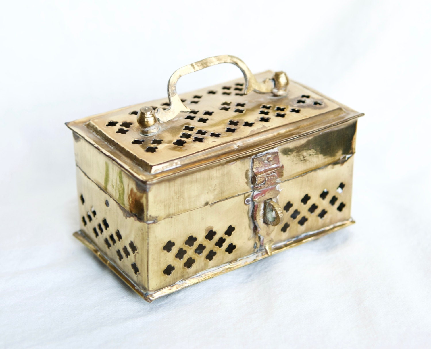 Vintage brass cricket box or potpourri box...brass box with