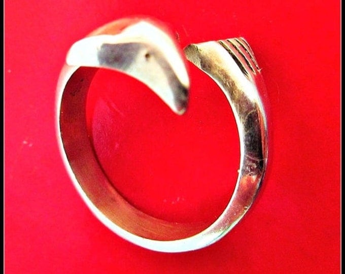 Sterling Cuff Ring - Silver Dolphin - Mexico Signed