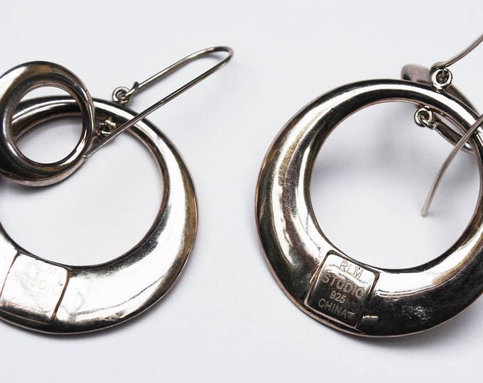 RLM Studio Sterling Dangle Hoop Earrings - Pierced double circle - Calder Style Modernistic Earring - Robert Lee Morris