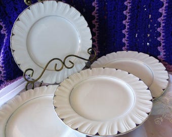 Harmony House Heirloom Salad plates Circa 1960s Platinum accents and verge Set of 4 Very good China Galore Wedding China Tea Party plates