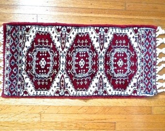 Oriental Rug - Hand Made - Wool Runner - Short Narrow Runner - Turkoman Design Rug - Burgundy - Area Rug - Thick Pile - Wool Pile Rug
