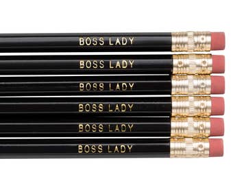 BOSS LADY pencils. Back to school supplies. For Grads. Black pencils. Gold foil pencils. Cute pencils. Funny pencil set. Gifts for her.