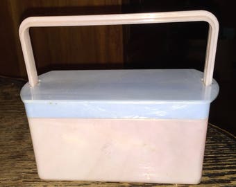 Midcentury Pearlized Lucite Lunchbox Retro Lucite Purse Child's Deco Lucite Box Purse Pink and Blue Milrose Plastics NY USA