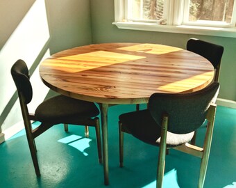 Round butcher block dining table