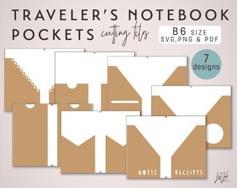 B6 Traveler's Notebook Pockets – Die Cutting Files (7 Designs) - SVG, PNG and PDF