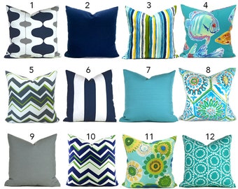 Outdoor Pillows Outdoor Pillow Covers Decorative Pillows ANY SIZE Pillow Cover Navy Outdoor Pillows Turquoise Pillow Navy Pillow You Choose