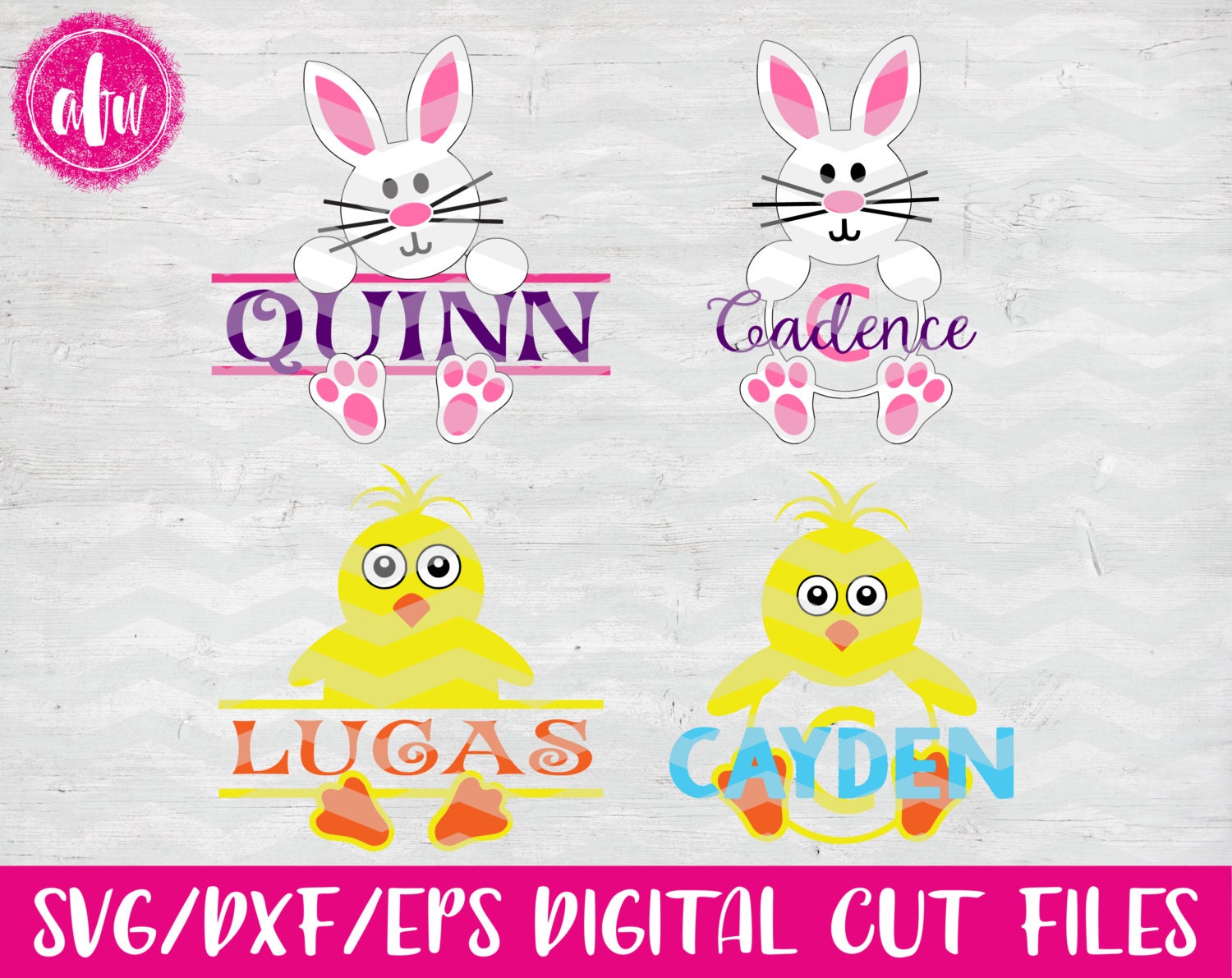 Download Split & Monogram Bunny and Chick Package SVG DXF EPS