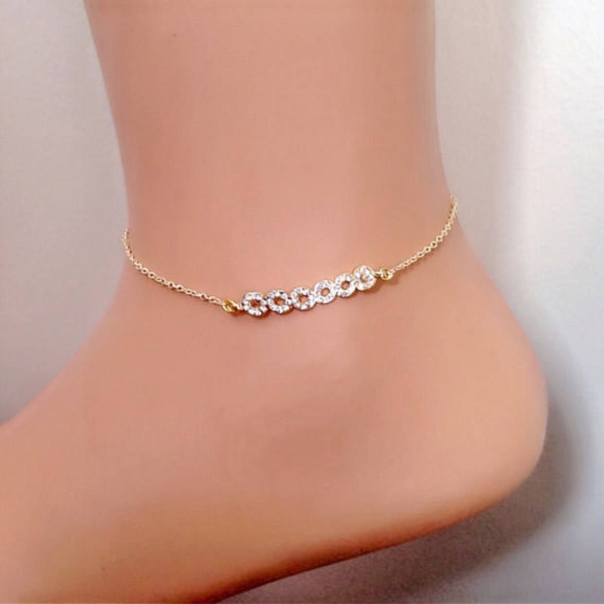 Rhinestone Charm Anklet Gold Plated Ankle Bracelets Summer