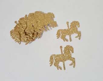 Carousel Die Cut outs gold or silver glitter count of 30 party decor confetti craft supplies scrapbook