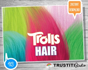 TROLLS COTTON CANDY Label, Trolls Hair, Trolls Favor labels, Valentines favors, Birthday Favors