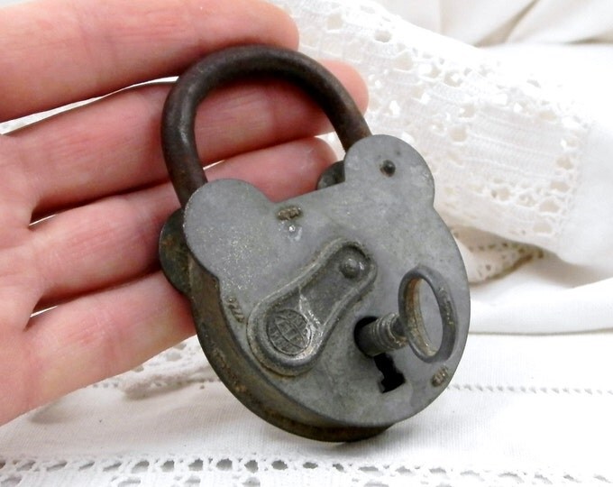 Large Antique Working French Padlock with 1 Working Key, Steampunk Decor, Industrial Decor, Retro, Vintage, Interior, Lock, Punk, Collection