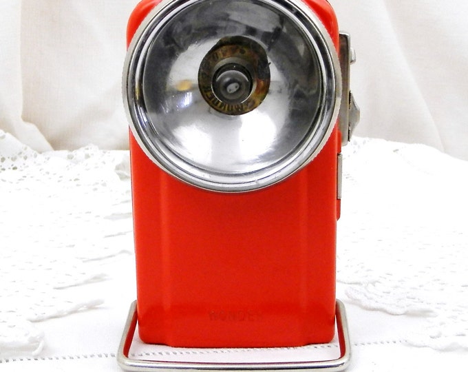 Unused Vintage French Red Hand Held Metal Wonder Flashlight / Torch, Searchlight, Upcycled, Decor, Industrial, Retro, Lamp Lighting, Camping