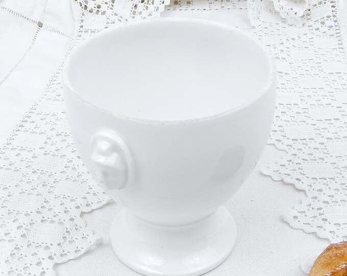Antique French White Bone China Porcelain Bouillon Bowl with 2 Heads, French Country Decor, Rustic, Cottage, Shabby, Chateau, Chic, Vintage Antique French White Bone China Porcelain Bouillon Bowl with 2 Heads, French Country Decor, Rustic, Cottage, Shabby, Chateau, Chic, Vintage