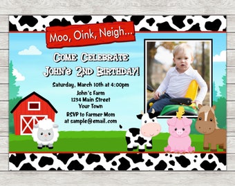 Barnyard Birthday Invitation, Farm Birthday Invitation Invite - Printable File or Printed Invitations