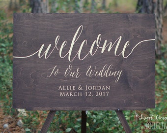 Custom Rustic Wedding Welcome Sign With Gold Writing Custom Rustic Wedding Welcome Sign With Gold Writing