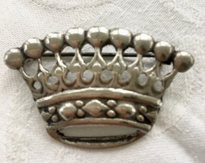 Vintage Sterling Crown Brooch, Princess Crown Pin, Royal Jewelry, Handcrafted Silver