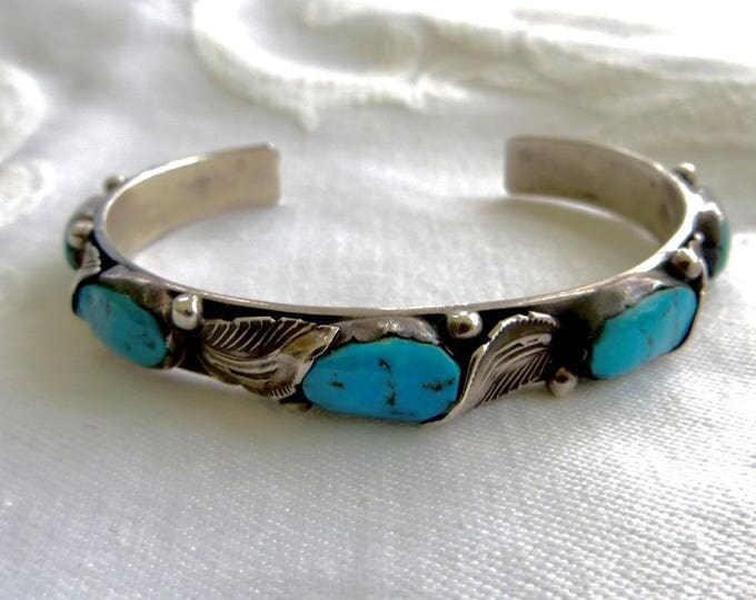 Zuni Sterling Cuff Bracelet, Turquoise Nugget Stones, Native American Silversmith Carmelita Simplicio, Vintage Zuni Jewelry