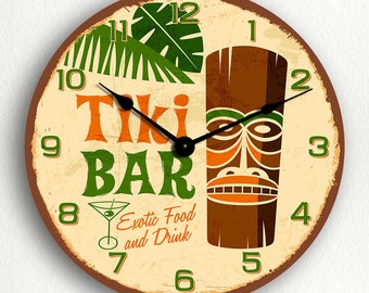 Tiki Bar Retro Tropical Polynesian Themed Silent Wall Clock